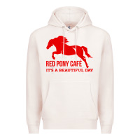 Pale Pink Red Pony Cafe, Funny cute horse lover Premium Hoodie - ArtMosaic