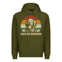 Army Green Golden Retriever Dog Life is golden retro vintage Premium Hoodie - ArtMosaic