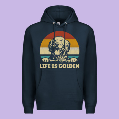 Golden Retriever Dog Life Is Golden Retro Vintage Premium Hoodie Designed By Artmosaic