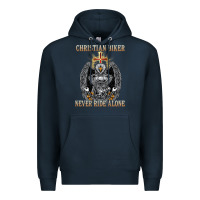 Navy jesus christian biker never ride alone Premium Hoodie - ArtMosaic