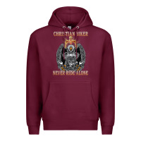 Burgundy jesus christian biker never ride alone Premium Hoodie - ArtMosaic