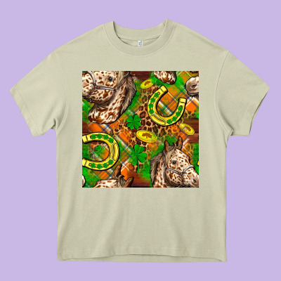 St. Patrick's Day Horse With Horseshoes Seamless Heavy Core Tee Designed By Fadigitalartstudio