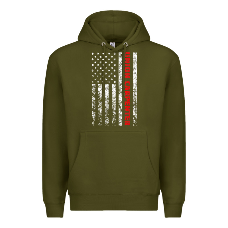 Union Carpenter With A Vintage American Flag For Fans Premium Hoodie by ArtMosaic | Teevron