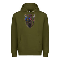 Army Green bison with american flag glasses Premium Hoodie - RanaPortraitStore