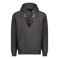 Charcoal Heather bison with american flag glasses Premium Hoodie - RanaPortraitStore