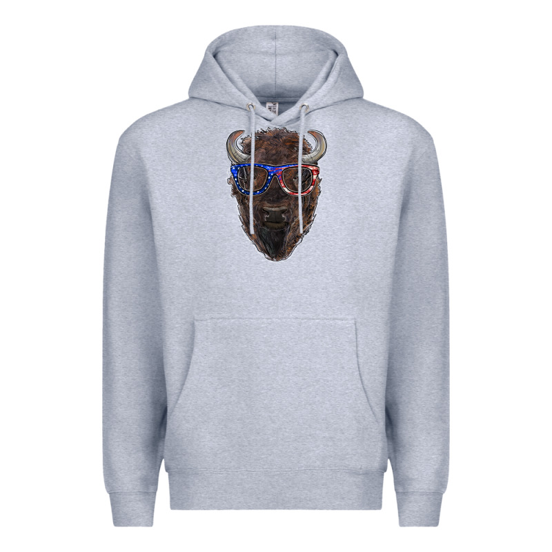 Bison With American Flag Glasses Premium Hoodie by RanaPortraitStore | Teevron
