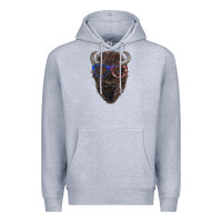Heather Grey bison with american flag glasses Premium Hoodie - RanaPortraitStore