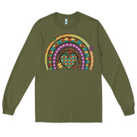 Army Green autism awareness heart leopard rainbow Long Sleeve Tee - Artiststas