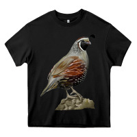 Black California Quail Bird Heavy Core Tee - RanaPortraitStore