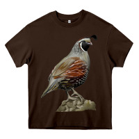 Chocolate Brown California Quail Bird Heavy Core Tee - RanaPortraitStore