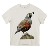 Cream California Quail Bird Heavy Core Tee - RanaPortraitStore