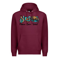 Burgundy peace love west bison Premium Hoodie - RanaPortraitStore