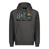 Charcoal Heather peace love west bison Premium Hoodie - RanaPortraitStore