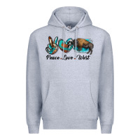 Heather Grey peace love west bison Premium Hoodie - RanaPortraitStore