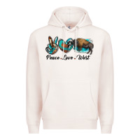 Pale Pink peace love west bison Premium Hoodie - RanaPortraitStore