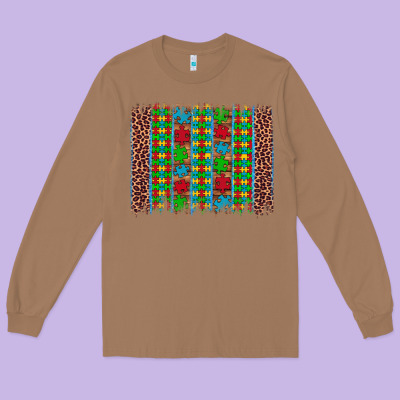 Autism Awareness Leopard Puzzle Brush Stroke Long Sleeve Tee Designed By Artiststas