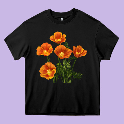 California Poppy Flower Heavy Core Tee Designed By Ranaportraitstore
