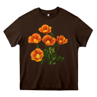 Chocolate Brown California Poppy Flower Heavy Core Tee - RanaPortraitStore