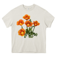 Cream California Poppy Flower Heavy Core Tee - RanaPortraitStore