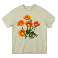Mossy California Poppy Flower Heavy Core Tee - RanaPortraitStore