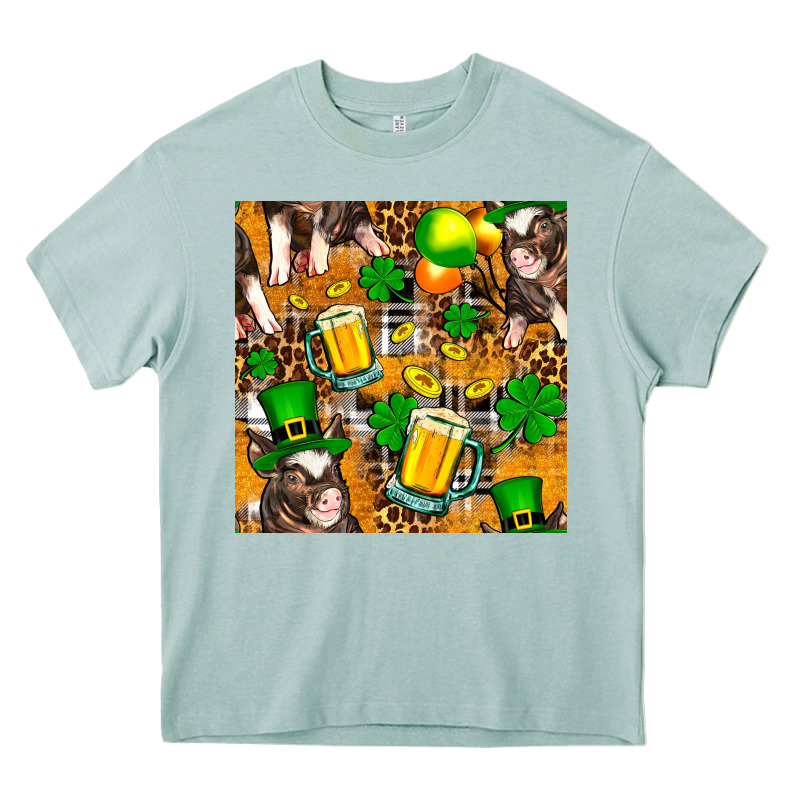 St. Patrick's Day Pig With Beer And Shamrock Seamless Heavy Core Tee by FaDigitalArtStudio | Teevron