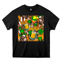Black St. Patrick's Day Pig With Beer And Shamrock Seamless Heavy Core Tee - FaDigitalArtStudio