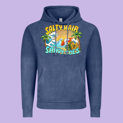 Salty Hair Sandy Toes Summer Vintage Hoodie Designed By Barkaloodesign