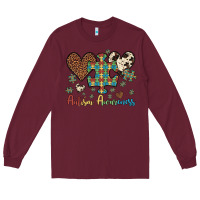 Burgundy autism awareness leopard cowhide herts puzzle Long Sleeve Tee - Artiststas