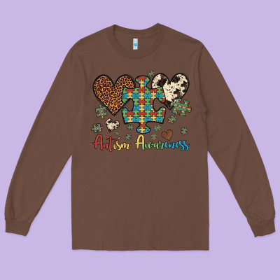 Autism Awareness Leopard Cowhide Herts Puzzle Long Sleeve Tee Designed By Artiststas