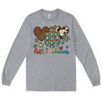 Heather Grey autism awareness leopard cowhide herts puzzle Long Sleeve Tee - Artiststas