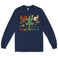 Navy autism awareness leopard cowhide herts puzzle Long Sleeve Tee - Artiststas