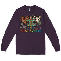 Plum autism awareness leopard cowhide herts puzzle Long Sleeve Tee - Artiststas