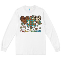 White autism awareness leopard cowhide herts puzzle Long Sleeve Tee - Artiststas