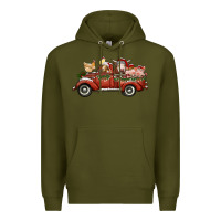 Army Green christmas truck with farm animals Premium Hoodie - RanaPortraitStore