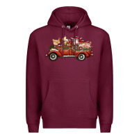 Burgundy christmas truck with farm animals Premium Hoodie - RanaPortraitStore