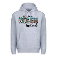 Heather Grey he is risen indeed Premium Hoodie - BarkalooDesign