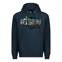 Navy he is risen indeed Premium Hoodie - BarkalooDesign