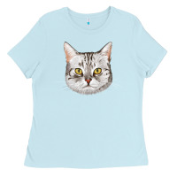 Baby Blue American Shorthair Cat Face Ladies Tee - LillyAllenDesigns