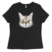 Black American Shorthair Cat Face Ladies Tee - LillyAllenDesigns