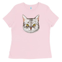 Bubblegum Pink American Shorthair Cat Face Ladies Tee - LillyAllenDesigns