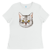 White American Shorthair Cat Face Ladies Tee - LillyAllenDesigns