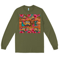 Army Green love school bus leopard Long Sleeve Tee - Artiststas