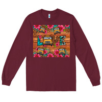 Burgundy love school bus leopard Long Sleeve Tee - Artiststas