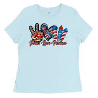 Baby Blue peace love freedom Ladies Tee - RacoonDesign