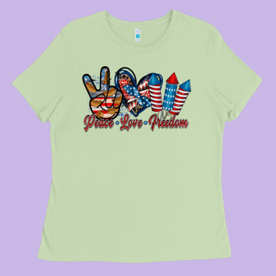 Peace Love Freedom Ladies Tee Designed By Racoondesign