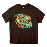 Chocolate Brown Leopard Sunflower Cowhide Glitter Heart Heavy Core Tee - RanaPortraitStore