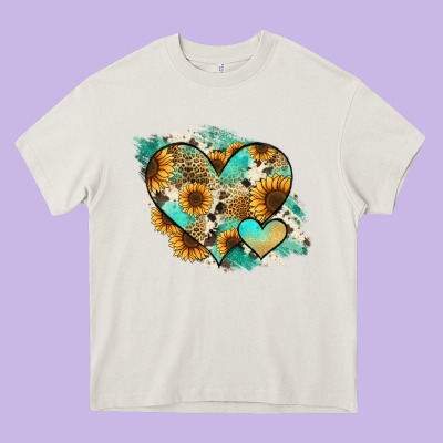 Leopard Sunflower Cowhide Glitter Heart Heavy Core Tee Designed By Ranaportraitstore