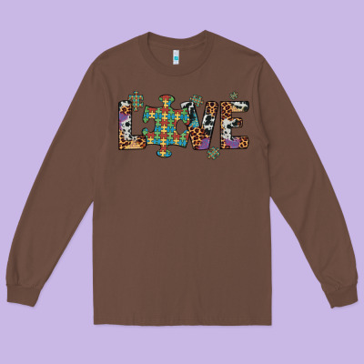 Love Autism Awareness Leopard Cowhide Long Sleeve Tee Designed By Artiststas