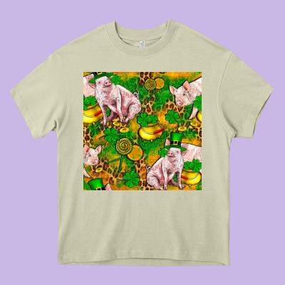 St Patricks  Day Pig With Candy And Pot Of Gold  Seamless Pattern Heavy Core Tee Designed By Fadigitalartstudio
