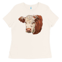 Bone hereford cow face Ladies Tee - LillyAllenDesigns